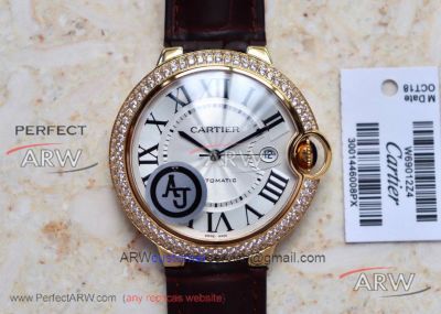 AJ Factory Cartier Ballon Bleu V2 Upgrade Silver Dial All Gold Diamond Bezel 42mm 2824 Automatic Watch 